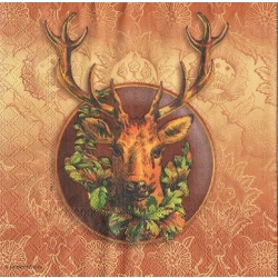 Serwetka -1756- jeleń, poroże, z.leśne / wzór 4-krotny